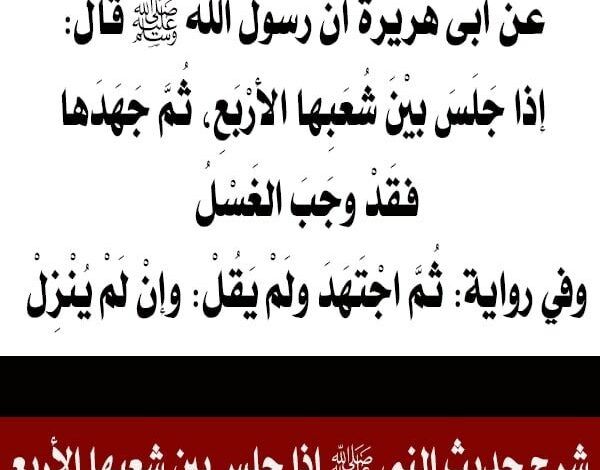 ما معنى قول النبي ﷺ إذا جلس بين شُعَبها الأربع، ثم جَهَدها، فقد وجب الغسل وإن لم ينزل