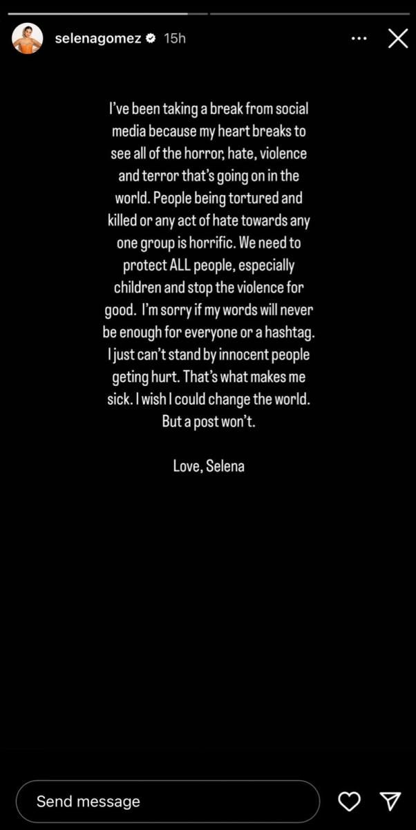 بسبب الحرب على غزة سيلينا غوميز تقرر الاختفاء