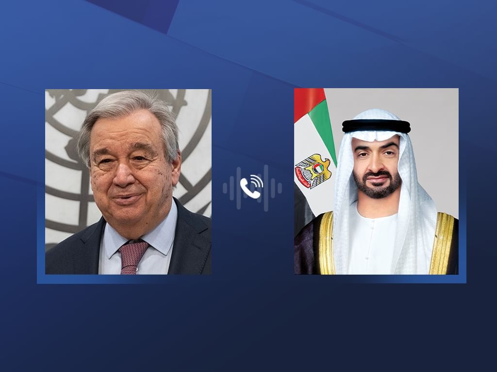 رئيس الدولة يبحث مع أمين عام الأمم المتحدة هاتفياً التطورات الإقليمية وجهود احتواء التصعيد في المنطقة