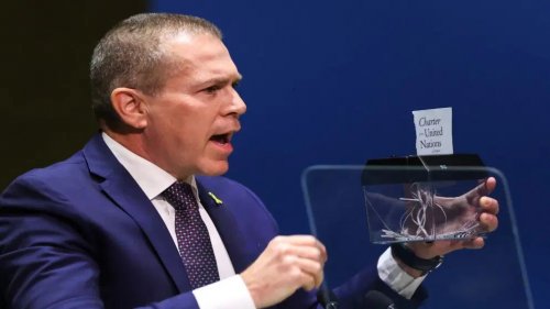 ممثل إسرائيل بالأمم المتحدة يمزق ميثاق الأمم المتحدة