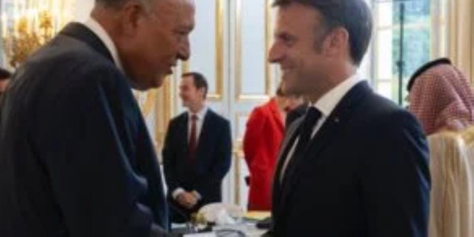 سامح شكرى ووزراء الخارجية العرب يبحثون مع ماكرون وقف الحرب على غزة