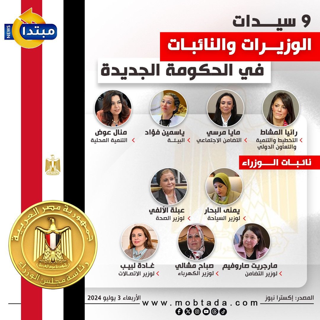 9 سيدات.. الوزيرات والنائبات في الحكومة الجديدة (إنفوجراف)