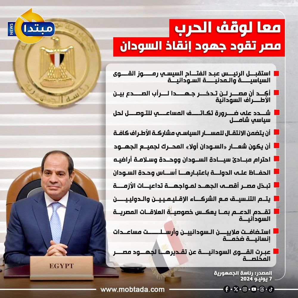 معا لوقف الحرب.. مصر تقود جهود إنقاذ السودان (إنفوجراف)