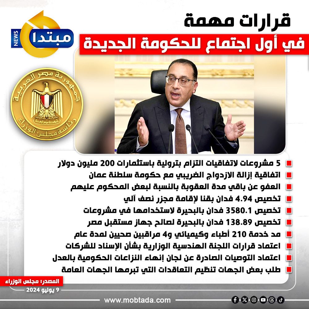 قرارات مهمة في أول اجتماع للحكومة الجديدة (إنفوجراف)