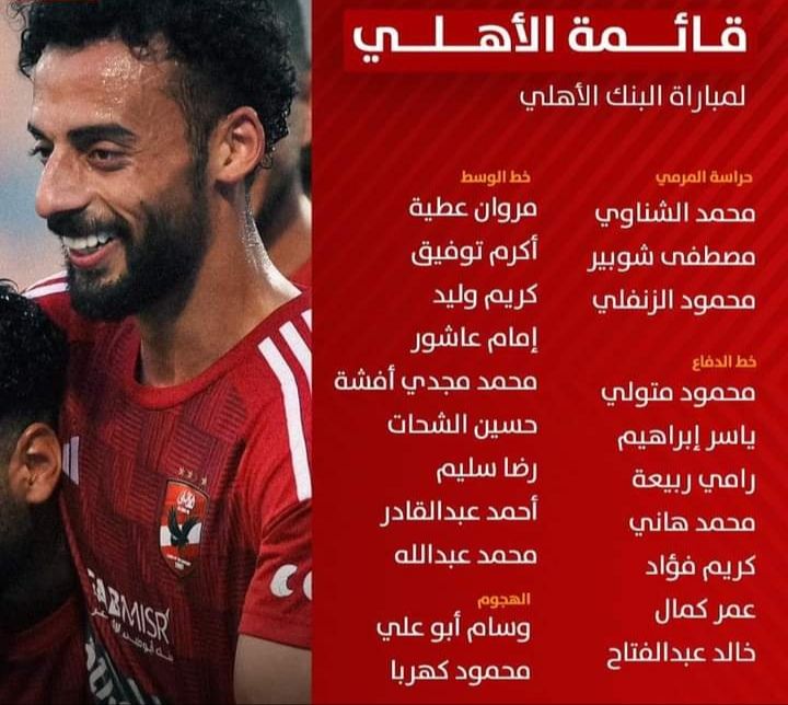 عاجل - تشكيل الأهلي الرسمي لمواجهة البنك الأهلي بدوري نايل