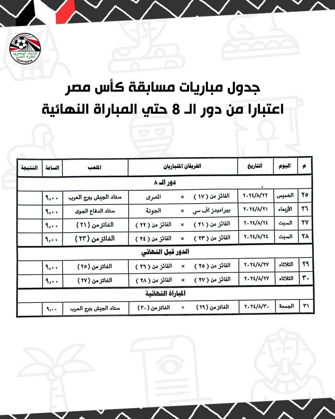 عاجل.. اتحاد الكرة يعلن مواعيد مباريات كأس مصر 2023-2024 حتى النهائي