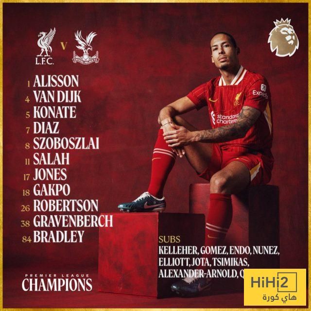 تشكيلة ليفربول الرسمية للقاء كريستال بالاس