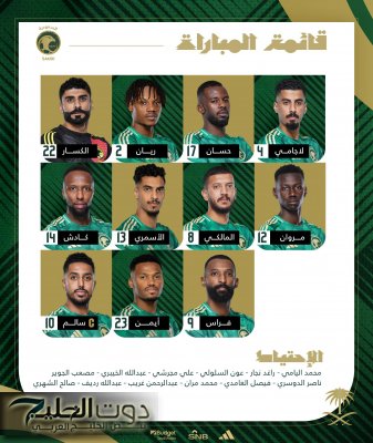 الدوسري في المقدمة.. تشكيلة السعودية ضد البحرين اليوم في تصفيات كاس العالم 2026