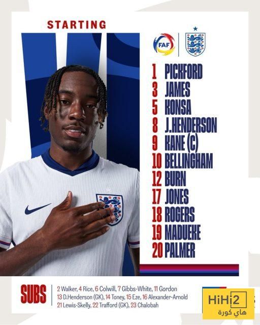 تشكيلة إنجلترا الرسمية للقاء أندورا