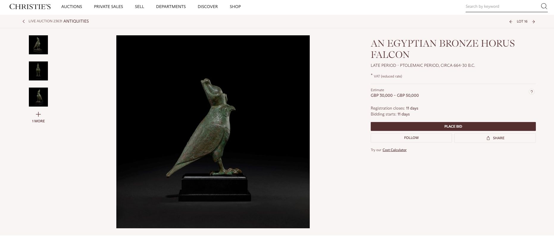 دار مزادات بريطانية تعرض قطعًا أثرية فرعونية نادرة للبيع في 2 يوليو