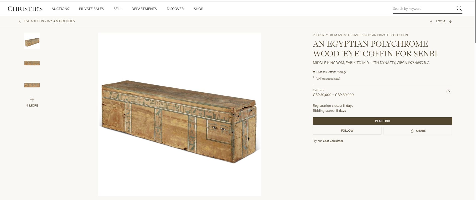 دار مزادات بريطانية تعرض قطعًا أثرية فرعونية نادرة للبيع في 2 يوليو