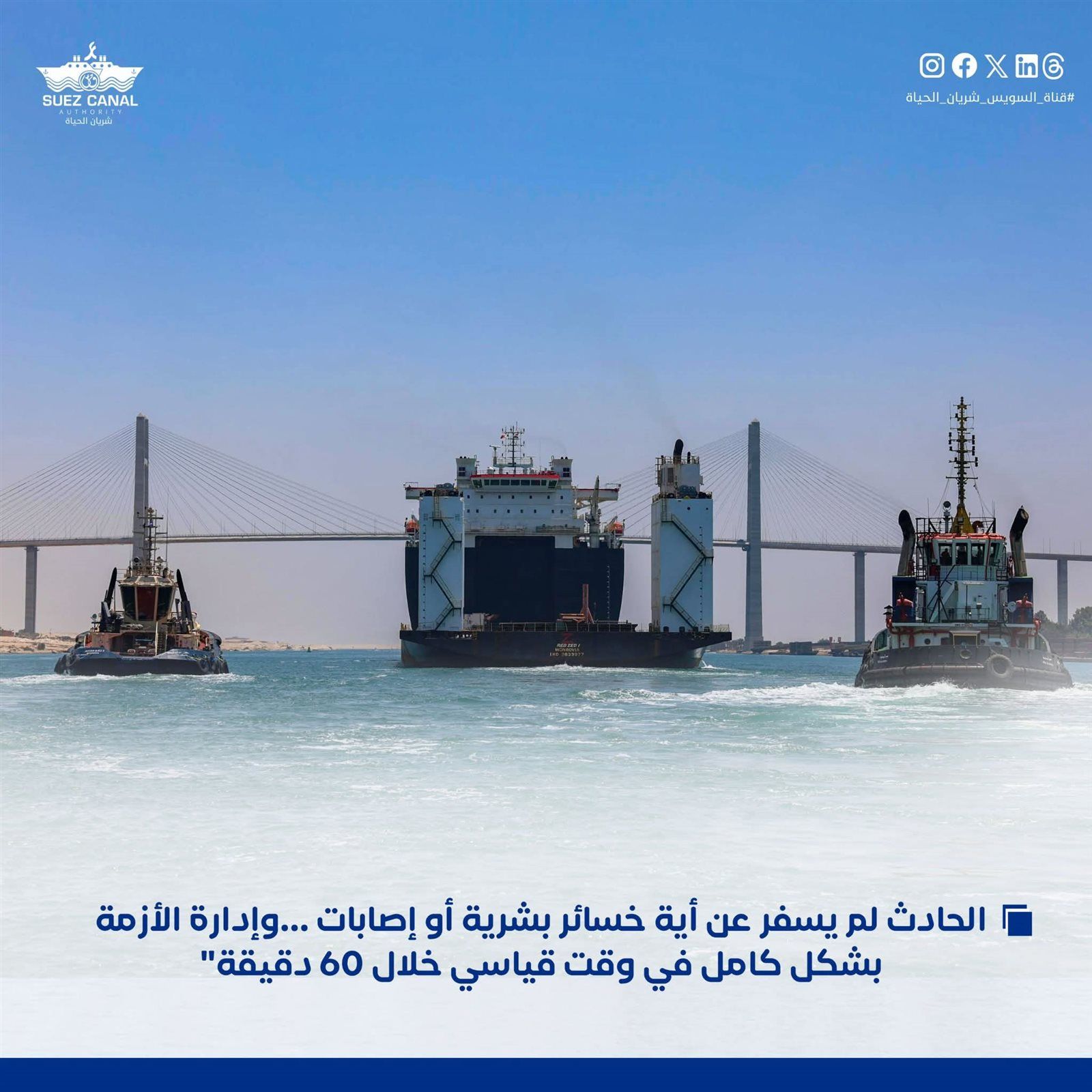 توضيح مهم من «قناة السويس» بعد حادث جنوح سفينة RED ZED 1