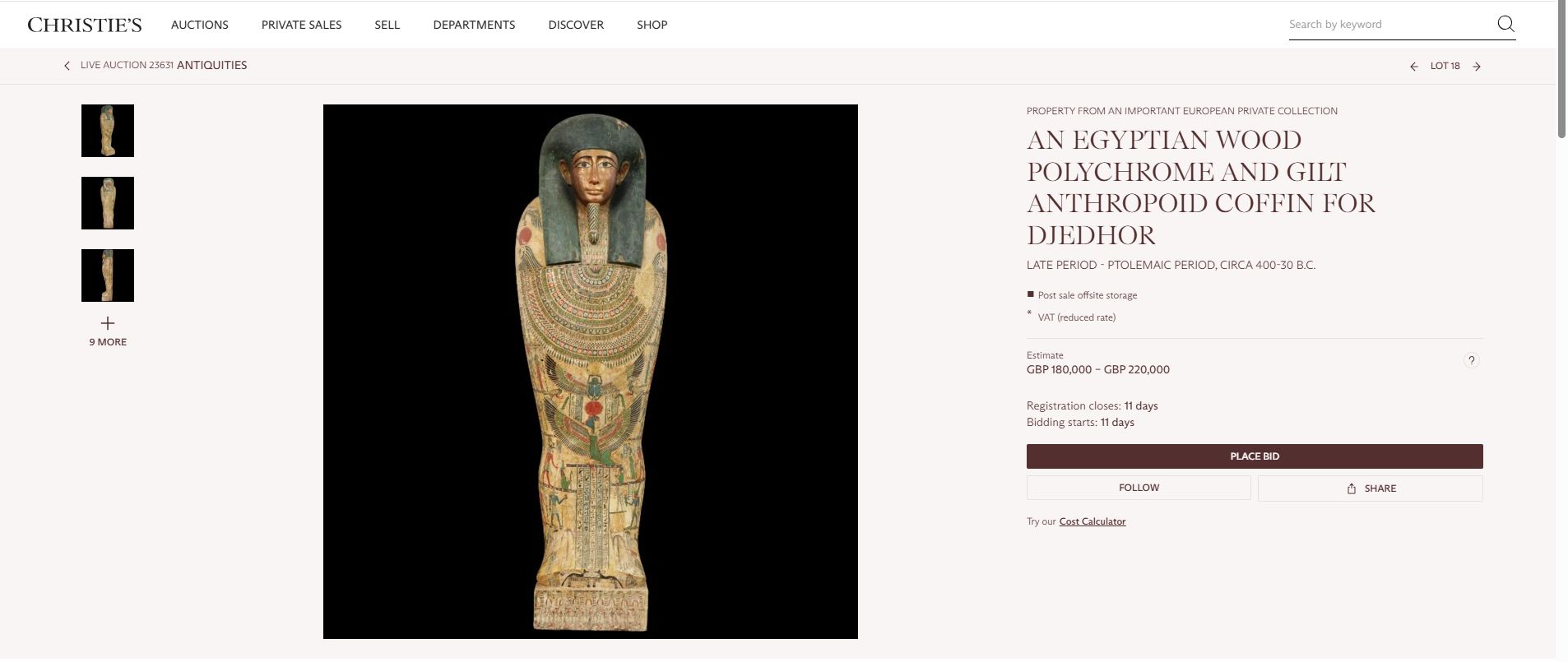 دار مزادات بريطانية تعرض قطعًا أثرية فرعونية نادرة للبيع في 2 يوليو