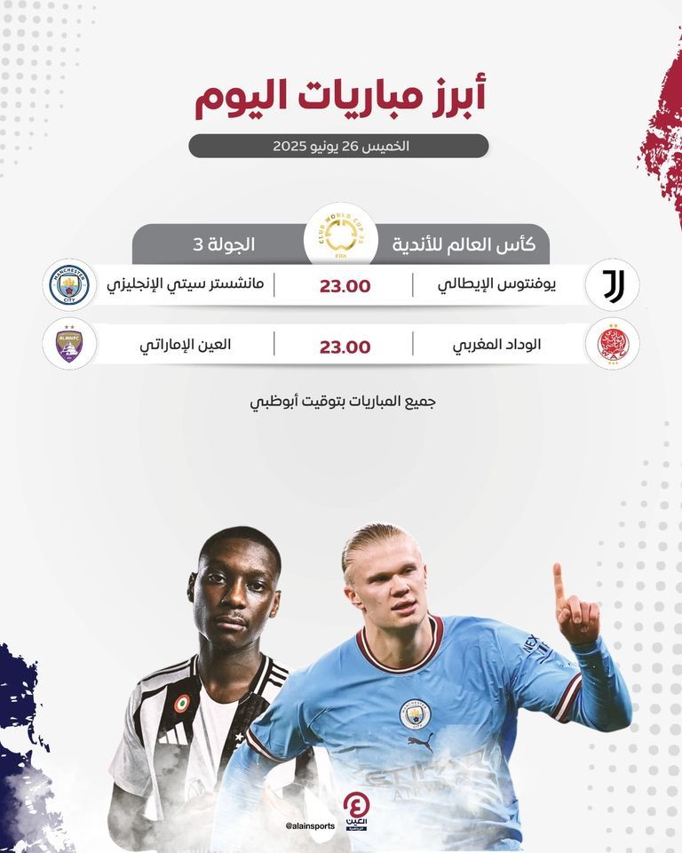عاجل: جدول مباريات اليوم في كأس العالم للأندية 2025 «الخميس 26 يونيو»
