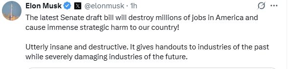 عاجل: إيلون ماسك يهاجم مشروع قانون ترامب: “مجنون ومدمر تمامًا”