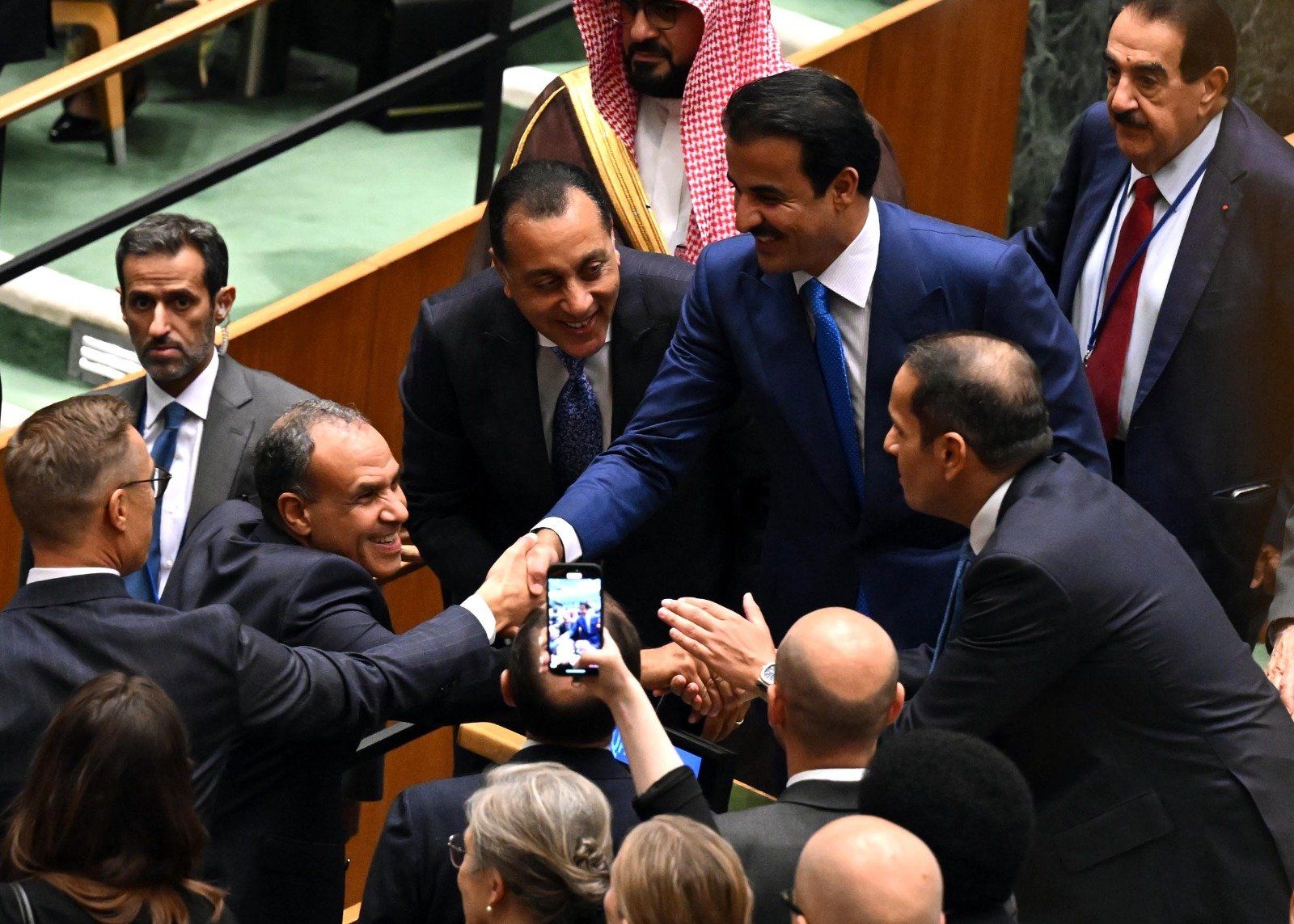 فرحة مدبولى ووفد مصر لحظة إعلان ماكرون الاعتراف رسميا بدولة فلسطين