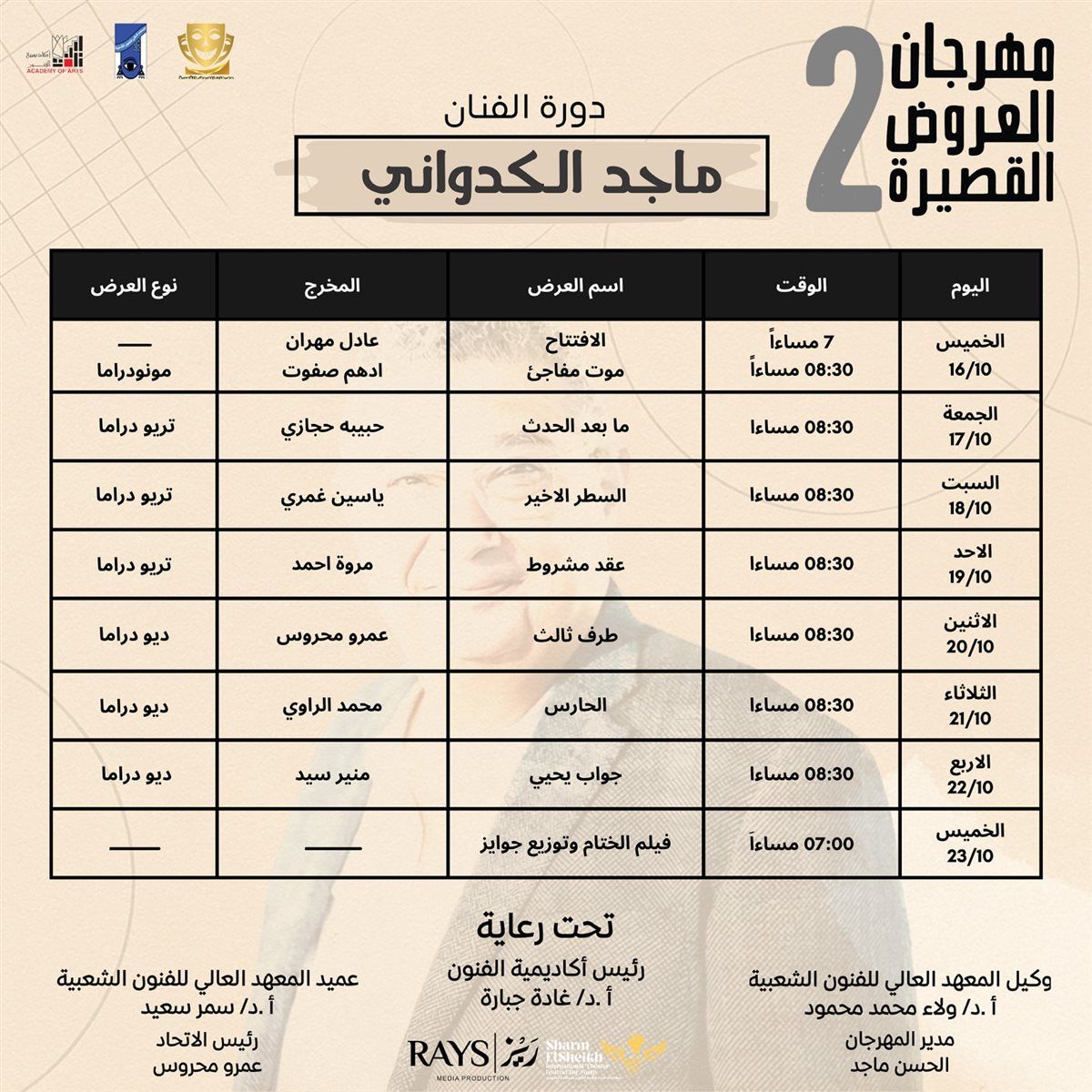 المعهد العالي للفنون الشعبية يُعلن عن انطلاق فعاليات الدورة الثانية من مهرجان العروض القصيرة