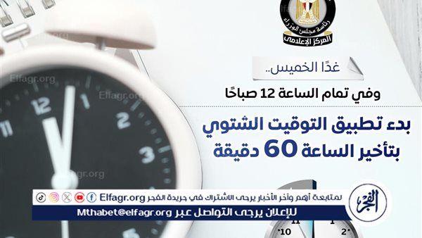 عاجل- وفقًا للقانون رقم 24 لسنة 2023 تأخير الساعة 60 دقيقة في نهاية يوم الخميس 30 أكتوبر 2025