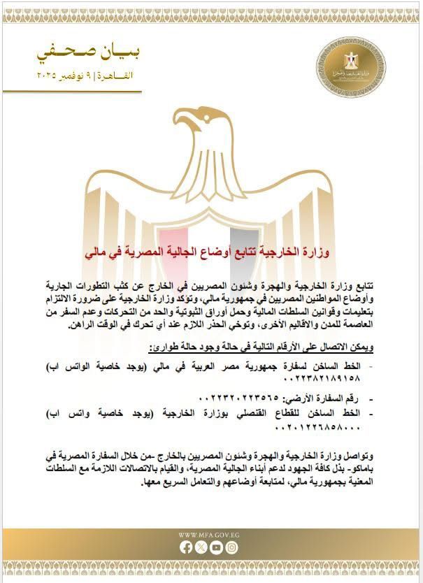 الخارجية تتابع عن كثب أوضاع المصريين فى مالى