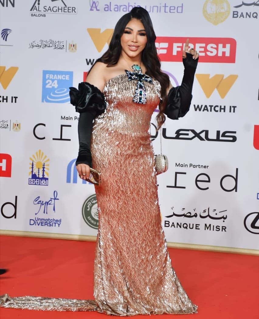 غادة إبراهيم تتألق بـ "مفتاح الحياة" على السجادة الحمراء لمهرجان القاهرة