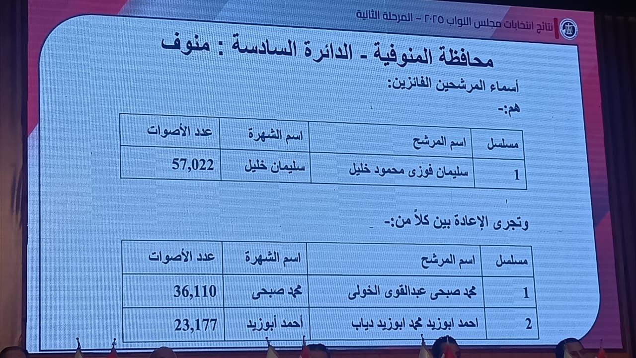 ننشر أسماء الفائزين ومقاعد الإعادة بدوائر المنوفية فى انتخابات مجلس النواب