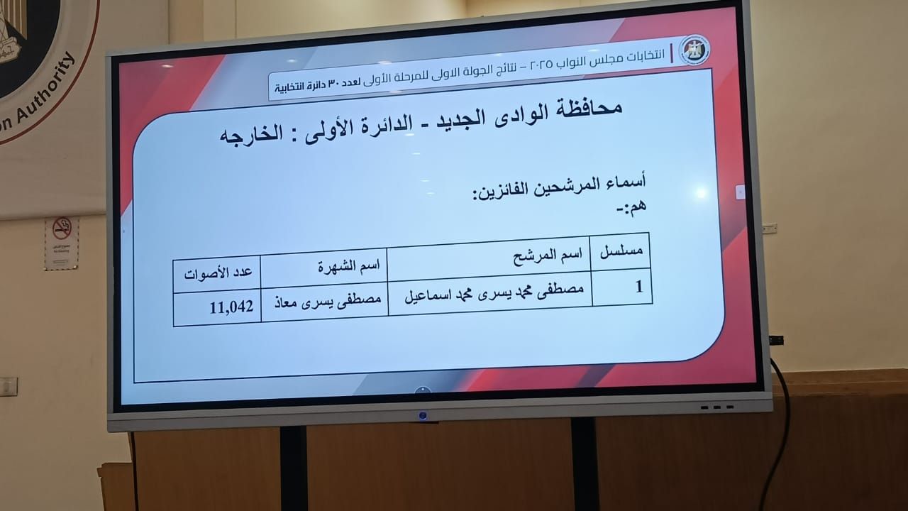 الهيئة الوطنية تعلن نتيحة انتخابات الوادى الجديد فى الـ 30 دائرة الملغاة