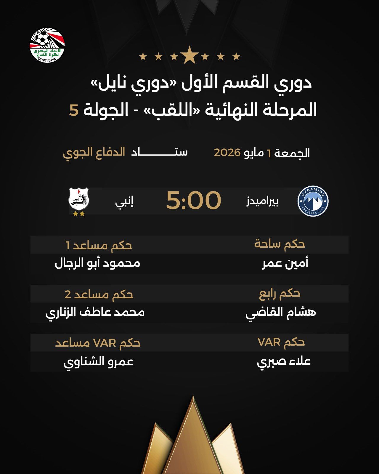 أمين عمر حكما لمباراة بيراميدز وإنبي.. وناجي لسيراميكا والمصري في الدوري