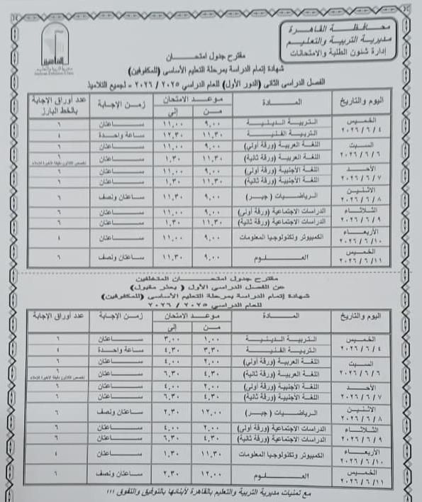 تبدأ 16 مايو إلي 11 يونيو .. محافظ القاهرة يعتمد مواعيد امتحانات الفصل الدراسي الثاني 2026