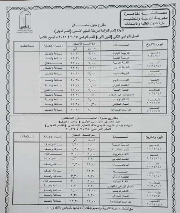 تبدأ 16 مايو إلي 11 يونيو .. محافظ القاهرة يعتمد مواعيد امتحانات الفصل الدراسي الثاني 2026