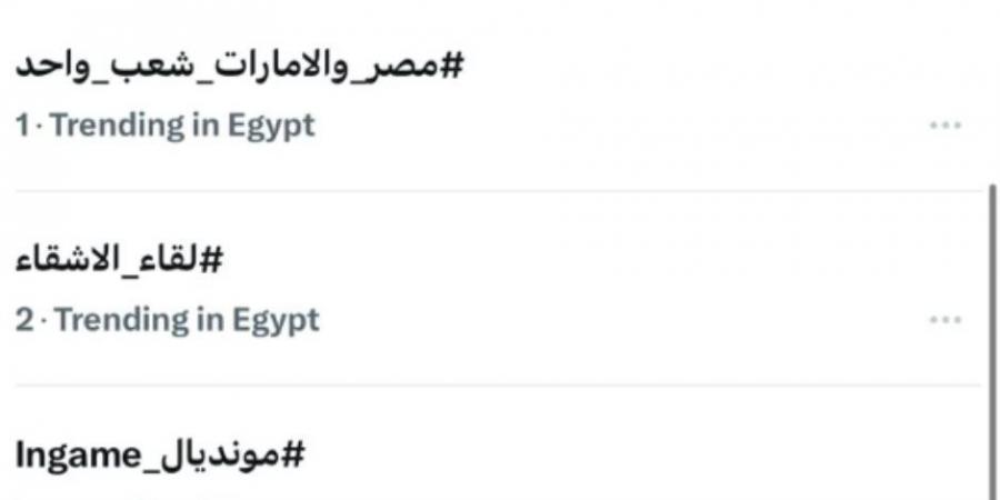 هاشتاج "مصر والإمارات شعب واحد" يتصدر الأكثر تداولا على موقع «إكس»